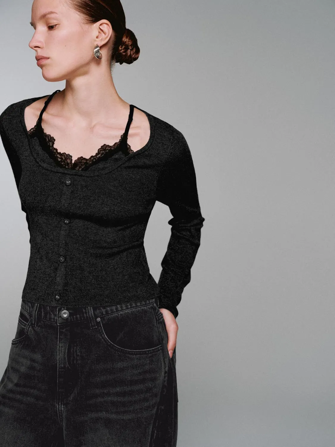 2 In 1 Laced Long Sleeve Knitted T-Shirts sold by Urban Revivo product image thumbnail 2