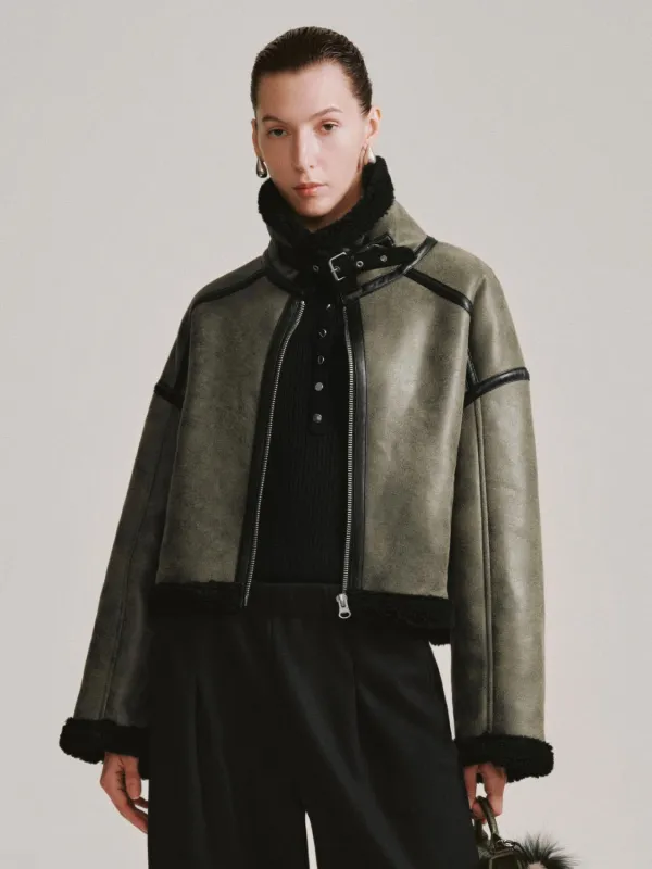 Contrast Hem Faux Leather Jackets sold by Urban Revivo