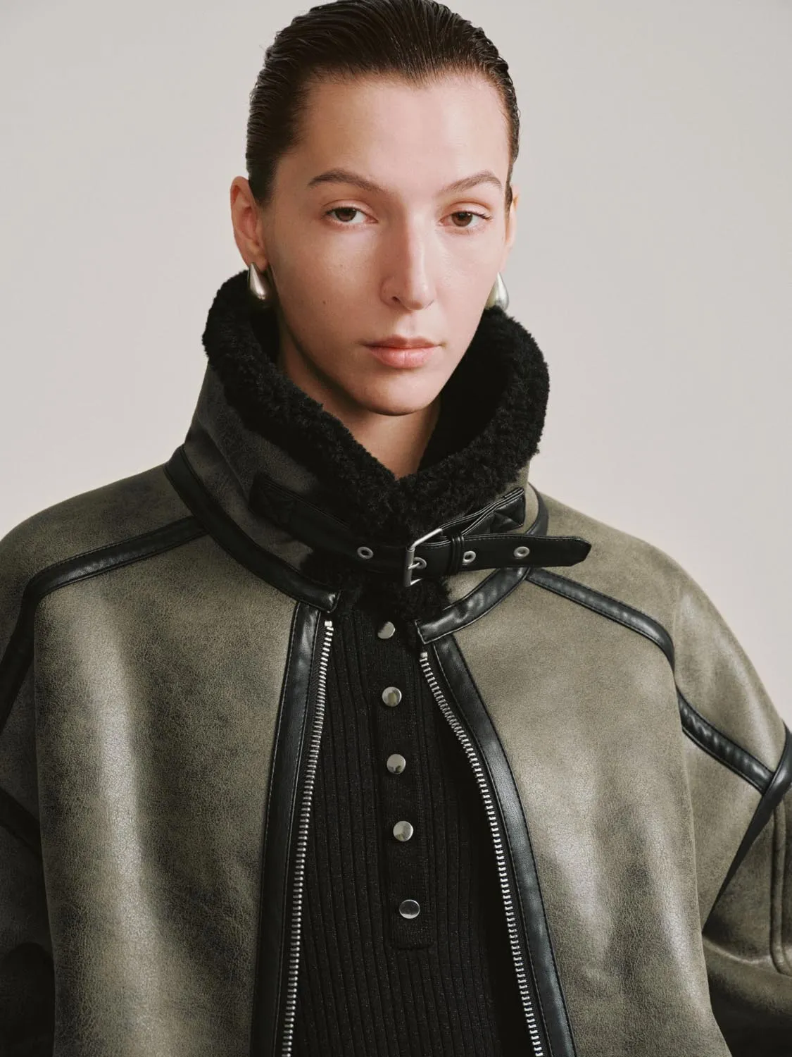 Contrast Hem Faux Leather Jackets sold by Urban Revivo product image thumbnail 3