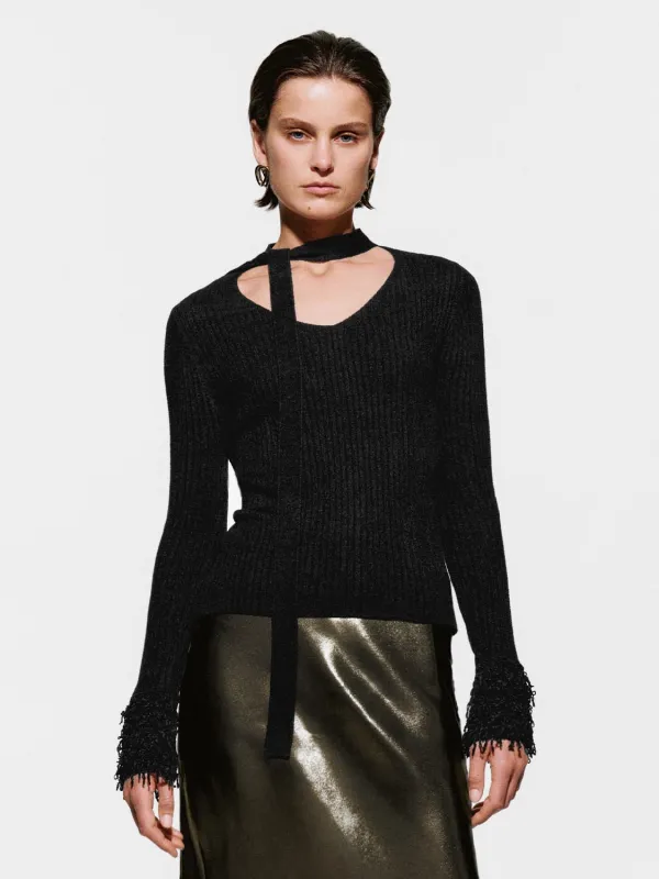 Scarf Neck Long Sleeve Knitted T-Shirts sold by Urban Revivo