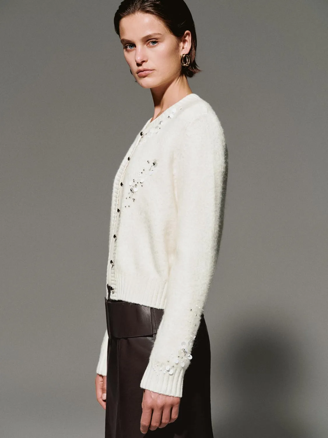 Crew Neck Beaded Knitted Cardigans sold by Urban Revivo product image thumbnail 2