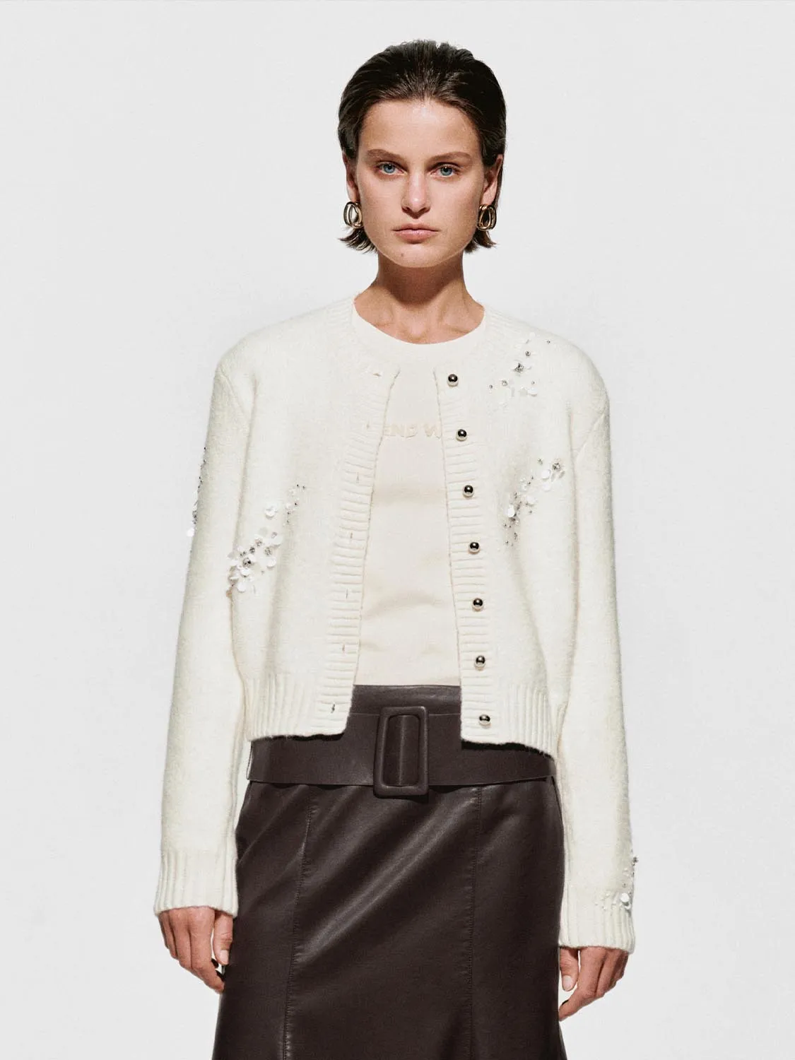 Crew Neck Beaded Knitted Cardigans sold by Urban Revivo