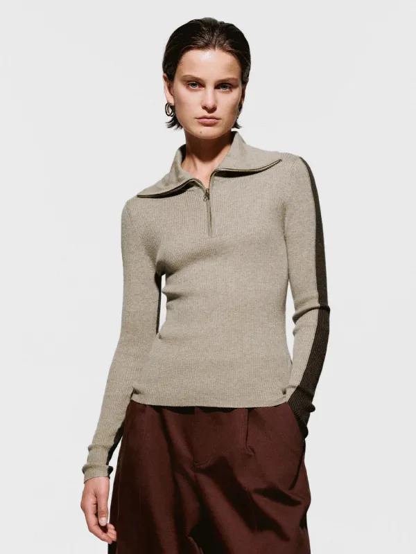 Contrast Polo Neck Long Sleeve Knitted T-Shirts sold by Urban Revivo