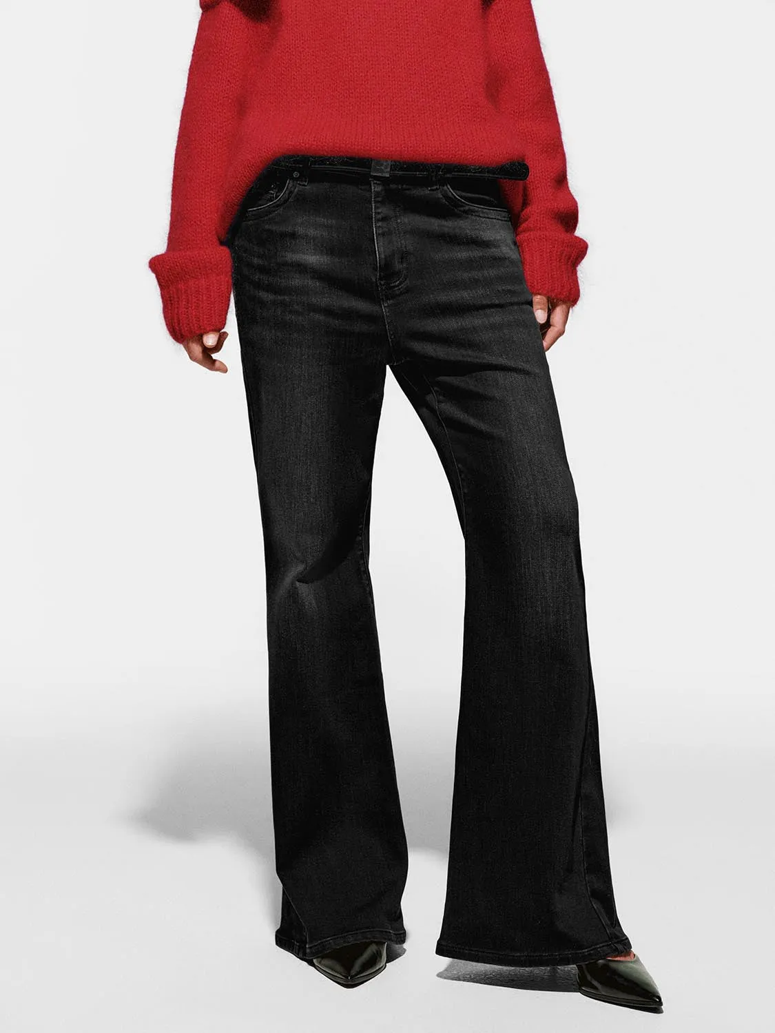 Belted Washed Flare Leg Jeans sold by Urban Revivo