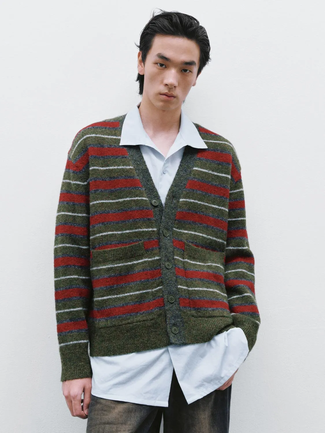 V-Neck Striped Knitted Cardigans sold by Urban Revivo