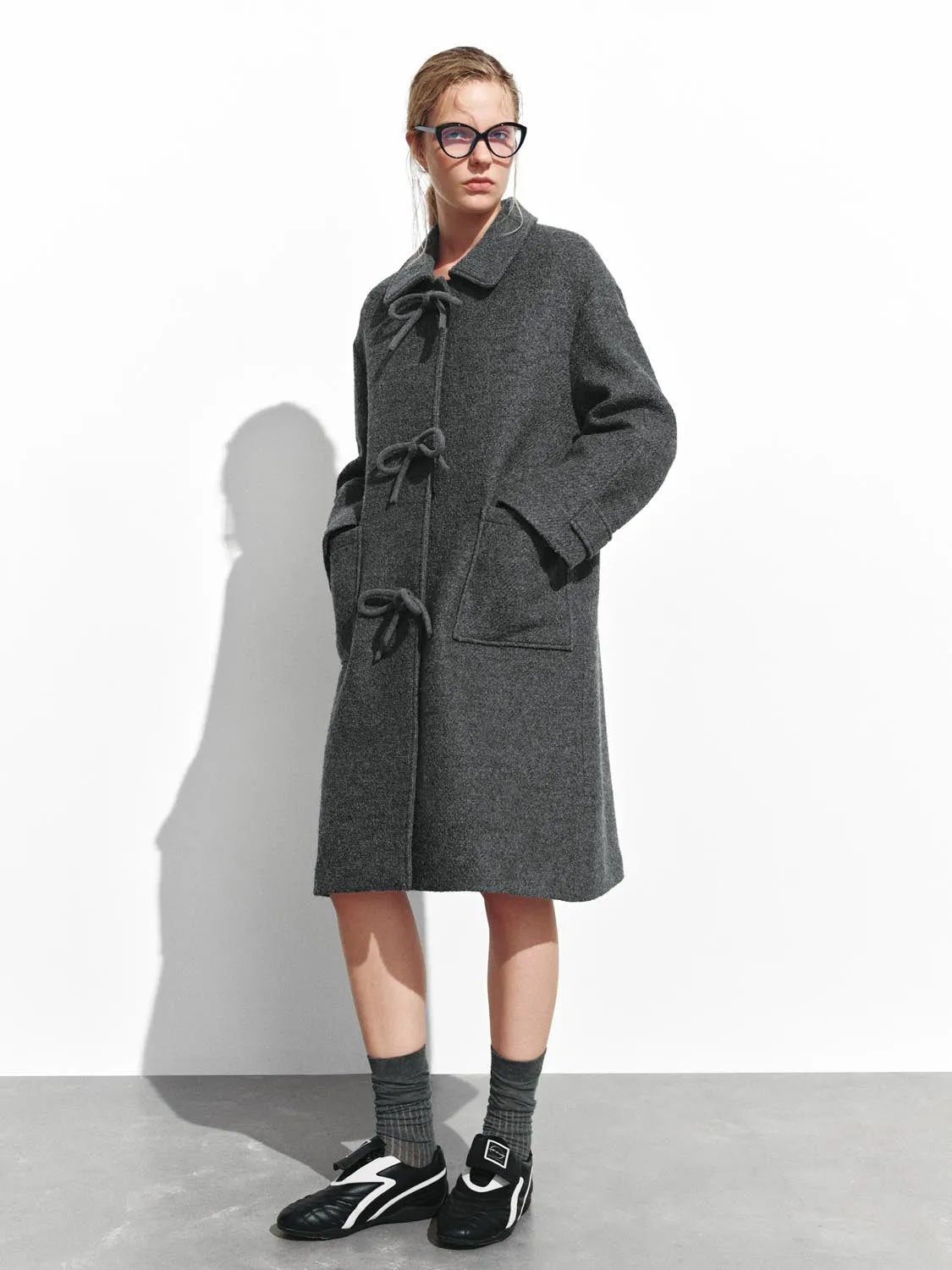 Wool Blend Bow Detail Coats sold by Urban Revivo product image thumbnail 4