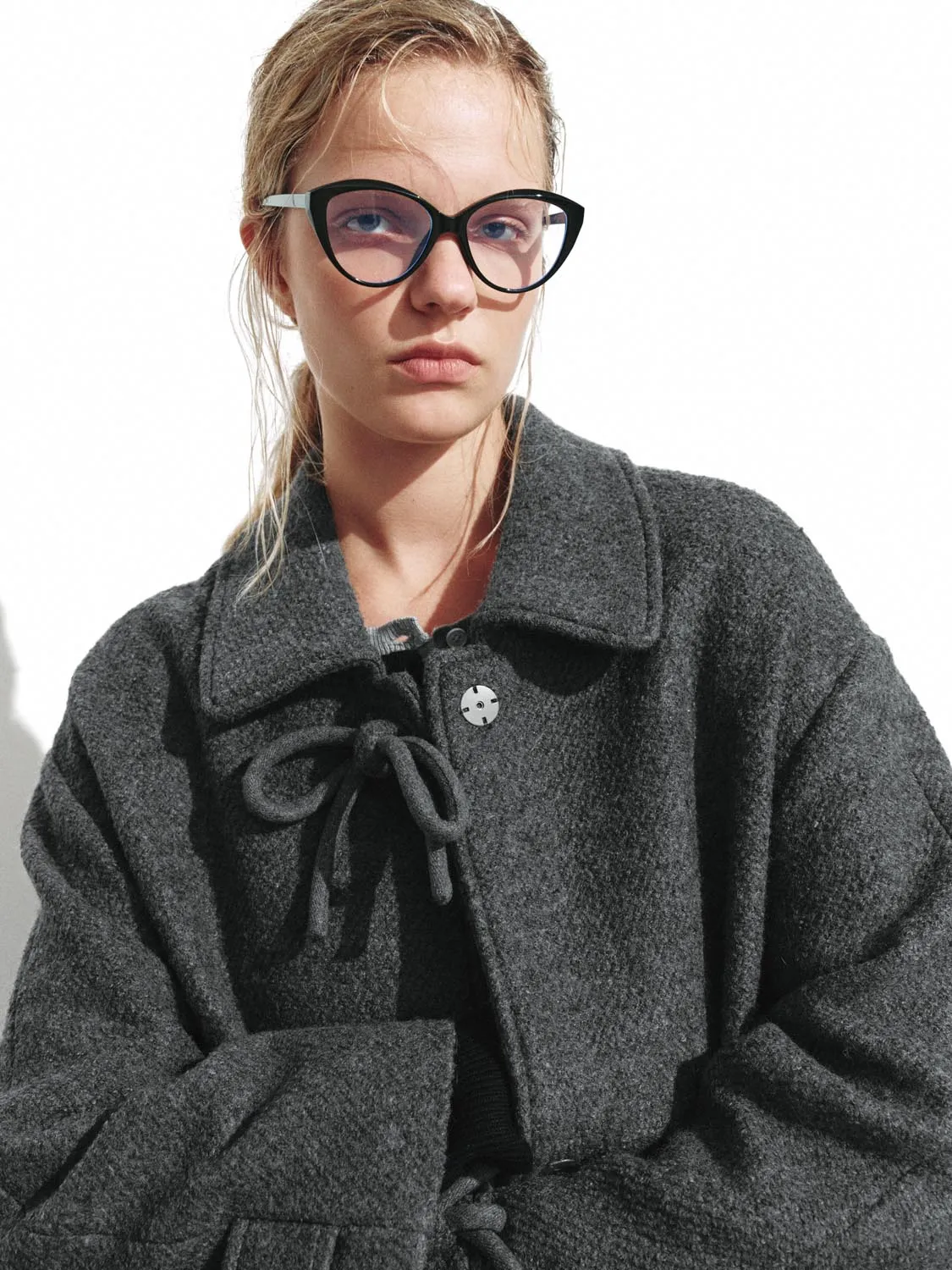 Wool Blend Bow Detail Coats sold by Urban Revivo product image thumbnail 3
