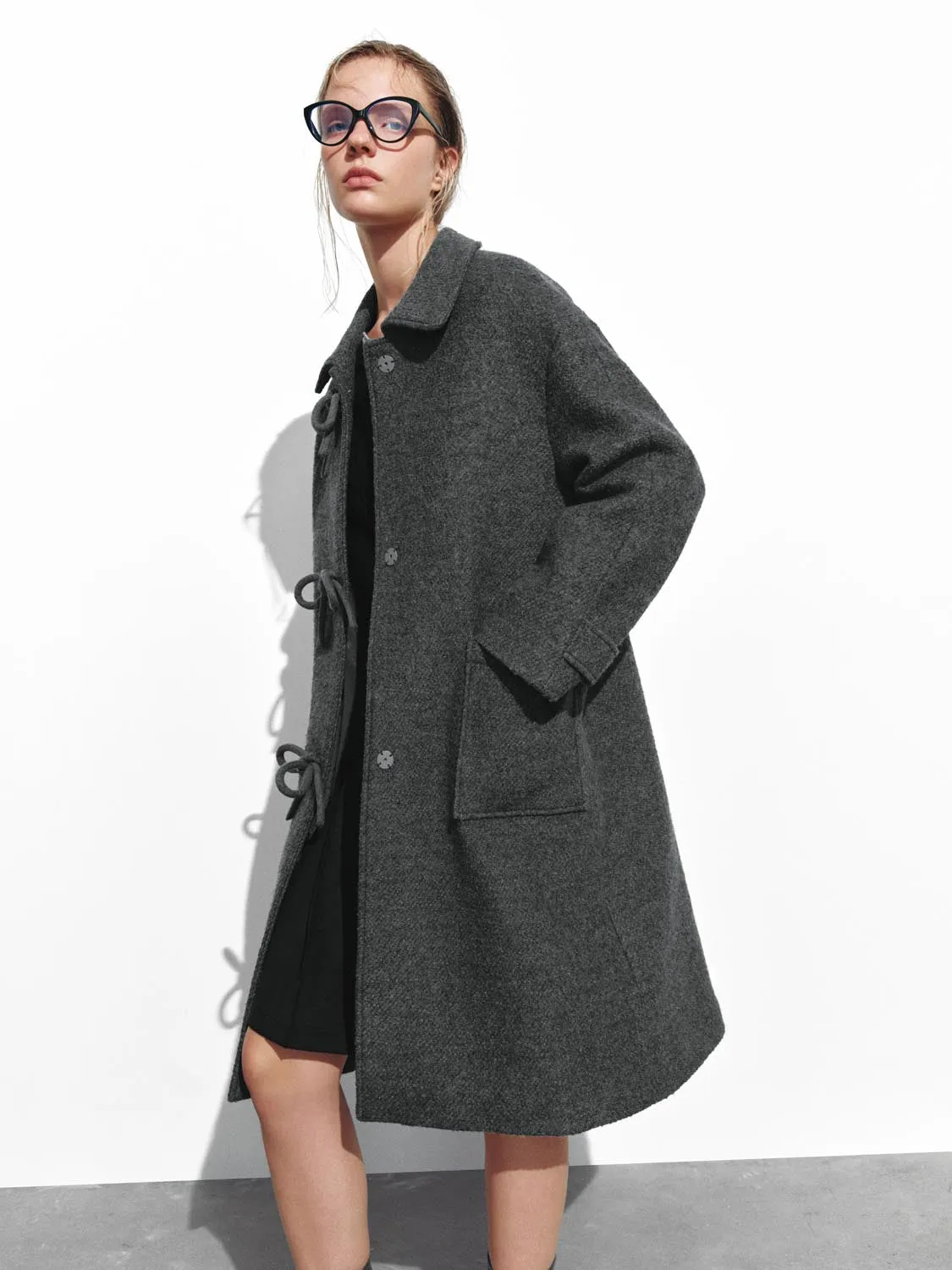 Wool Blend Bow Detail Coats sold by Urban Revivo product image thumbnail 2