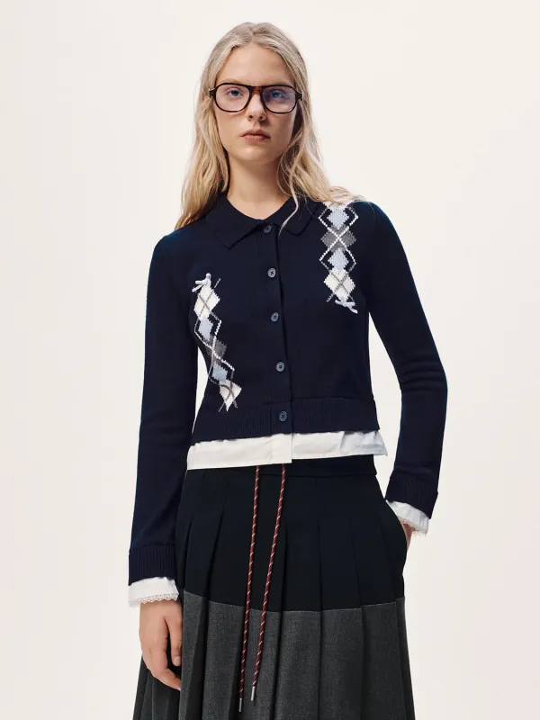 2 In 1 Asymmetric Argyle Knitted Cardigans sold by Urban Revivo