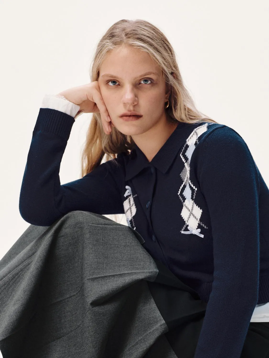 2 In 1 Asymmetric Argyle Knitted Cardigans sold by Urban Revivo product image thumbnail 2