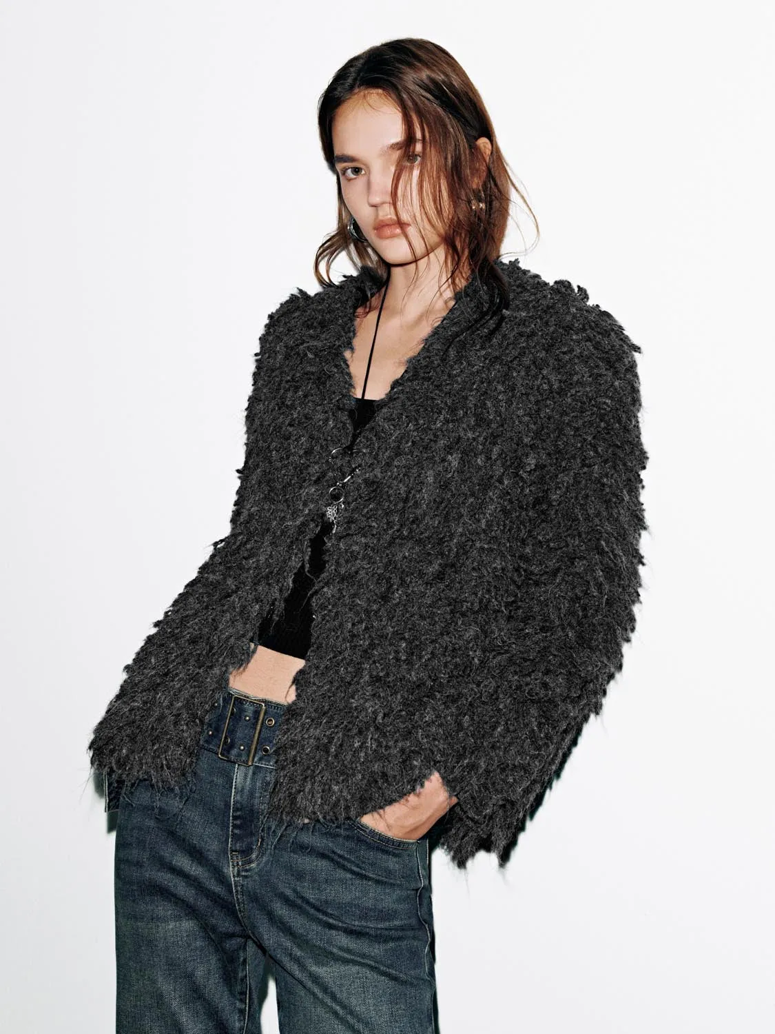 V-Neck Fluffy Knitted Cardigans sold by Urban Revivo product image thumbnail 2