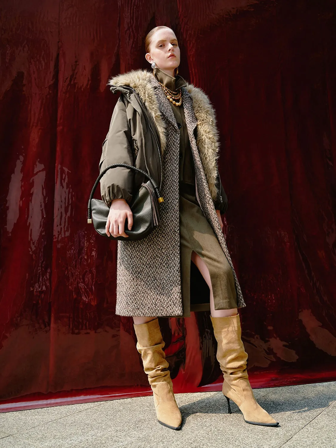 Wool Blend Lapeled Herringbone Coats sold by Urban Revivo