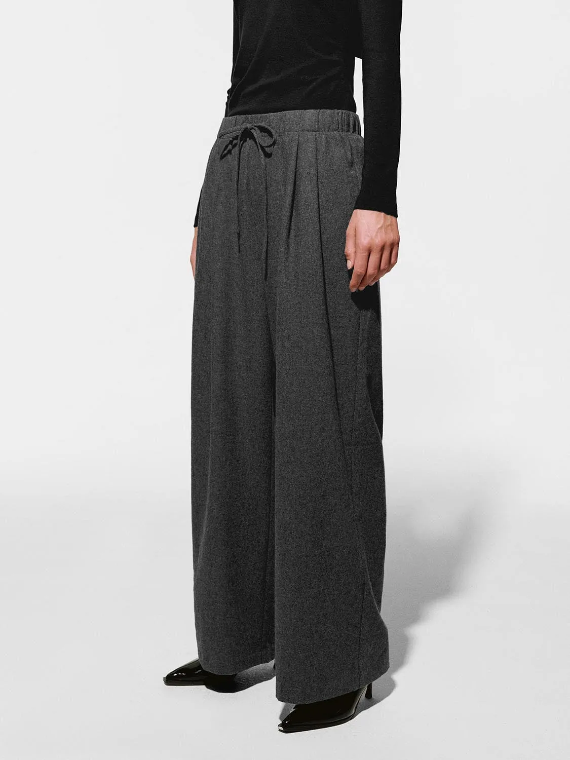 Wool Blend Drawstring Pull On Wide Leg Pants sold by Urban Revivo product image thumbnail 3