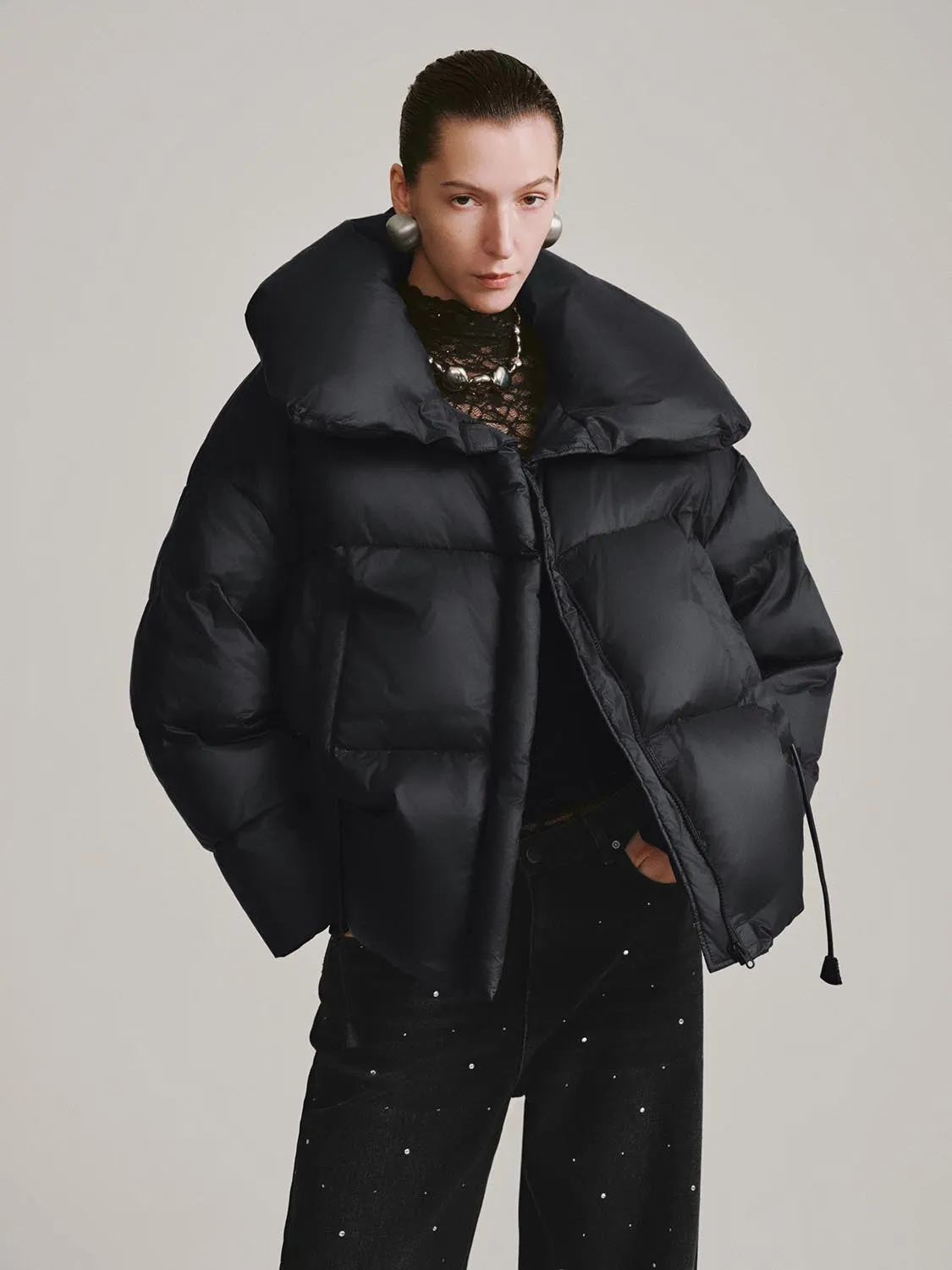 Large Collar Quilted Down Jackets sold by Urban Revivo