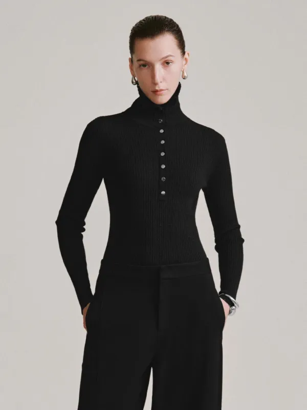 Mock Neck Long Sleeve Knitted T-Shirts sold by Urban Revivo