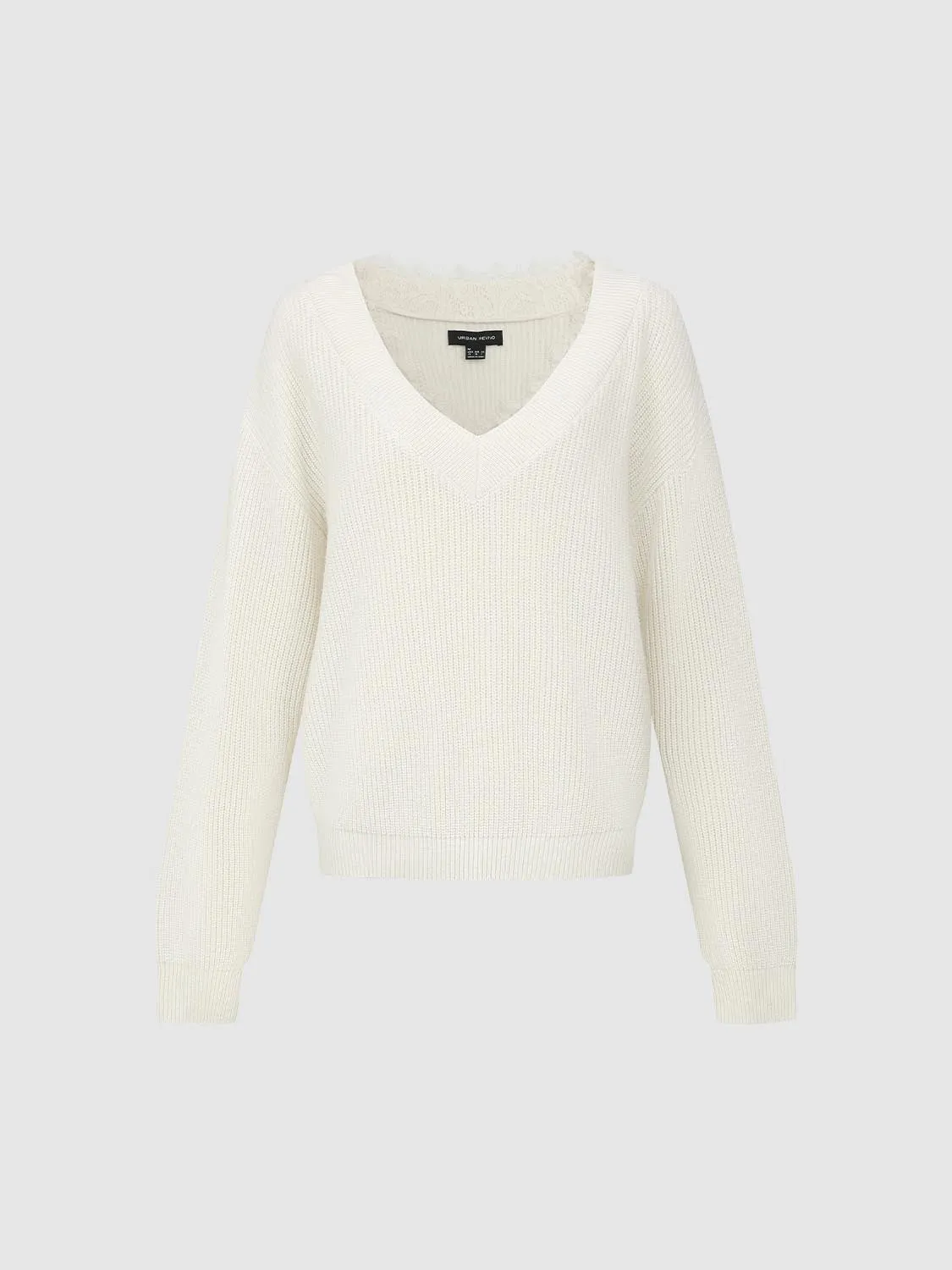 Lace Trim V-Neck Long Sleeve Knitted T-Shirts sold by Urban Revivo product image thumbnail 3