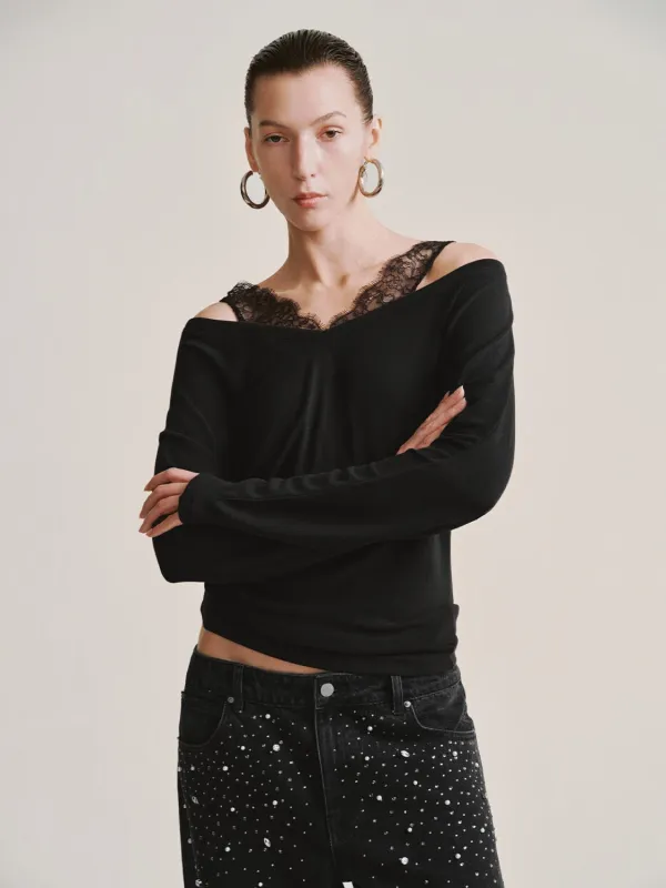 2 In 1 Laced Asymmetric Long Sleeve T-Shirts sold by Urban Revivo