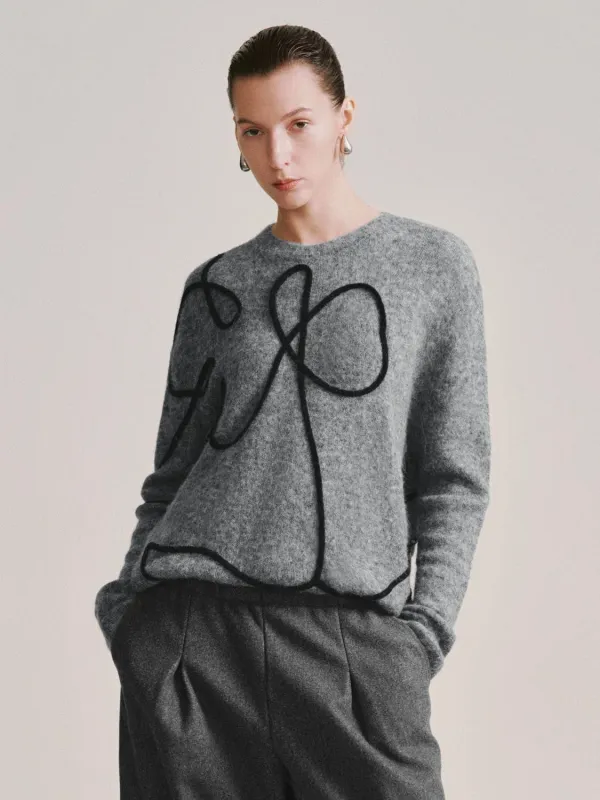 Wool Blend Squiggle Applique Long Sleeve Knitted T-Shirts sold by Urban Revivo