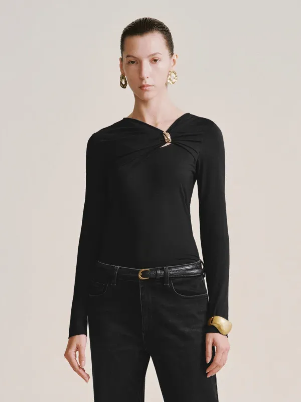 Knot Front Asymmetric Slim Long Sleeve T-Shirt sold by Urban Revivo