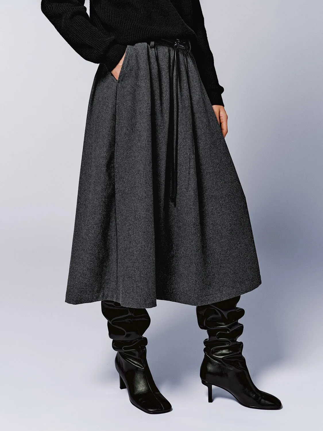 Wool Blend Belted Pleated A-Line Midi Skirts sold by Urban Revivo product image thumbnail 3