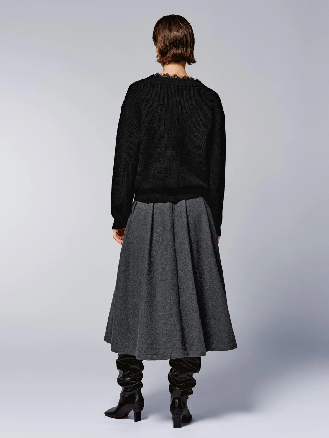Wool Blend Belted Pleated A-Line Midi Skirts sold by Urban Revivo product image thumbnail 4