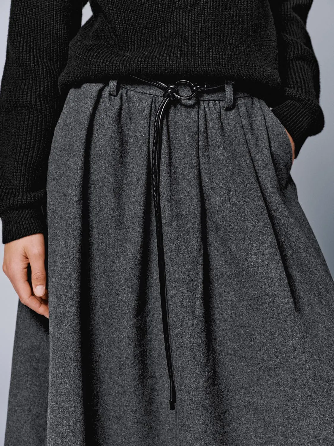 Wool Blend Belted Pleated A-Line Midi Skirts sold by Urban Revivo product image thumbnail 5