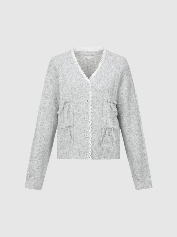 Bow Detail Lace Knitted Cardigans sold by Urban Revivo