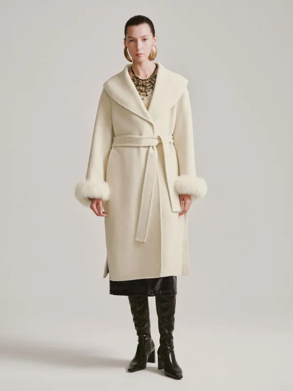 Large Lapel Faux Fur Trim Wool Blend Belted Coats sold by Urban Revivo