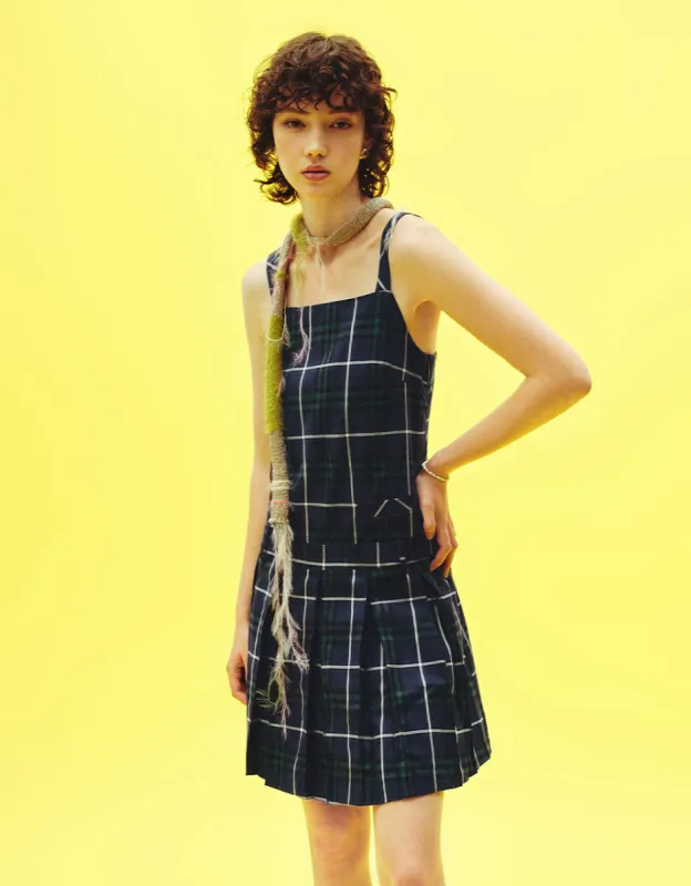Plaid Sleeveless Square-cut Collar A-Line Dress sold by Urban Revivo