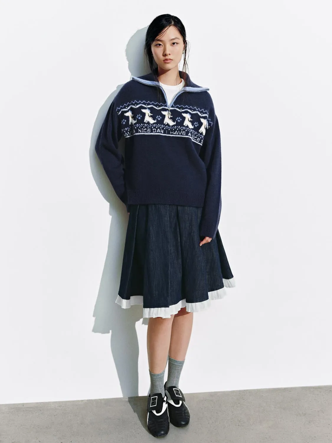 Intarsia Half Zip Long Sleeve Knitted T-Shirts sold by Urban Revivo product image thumbnail 5