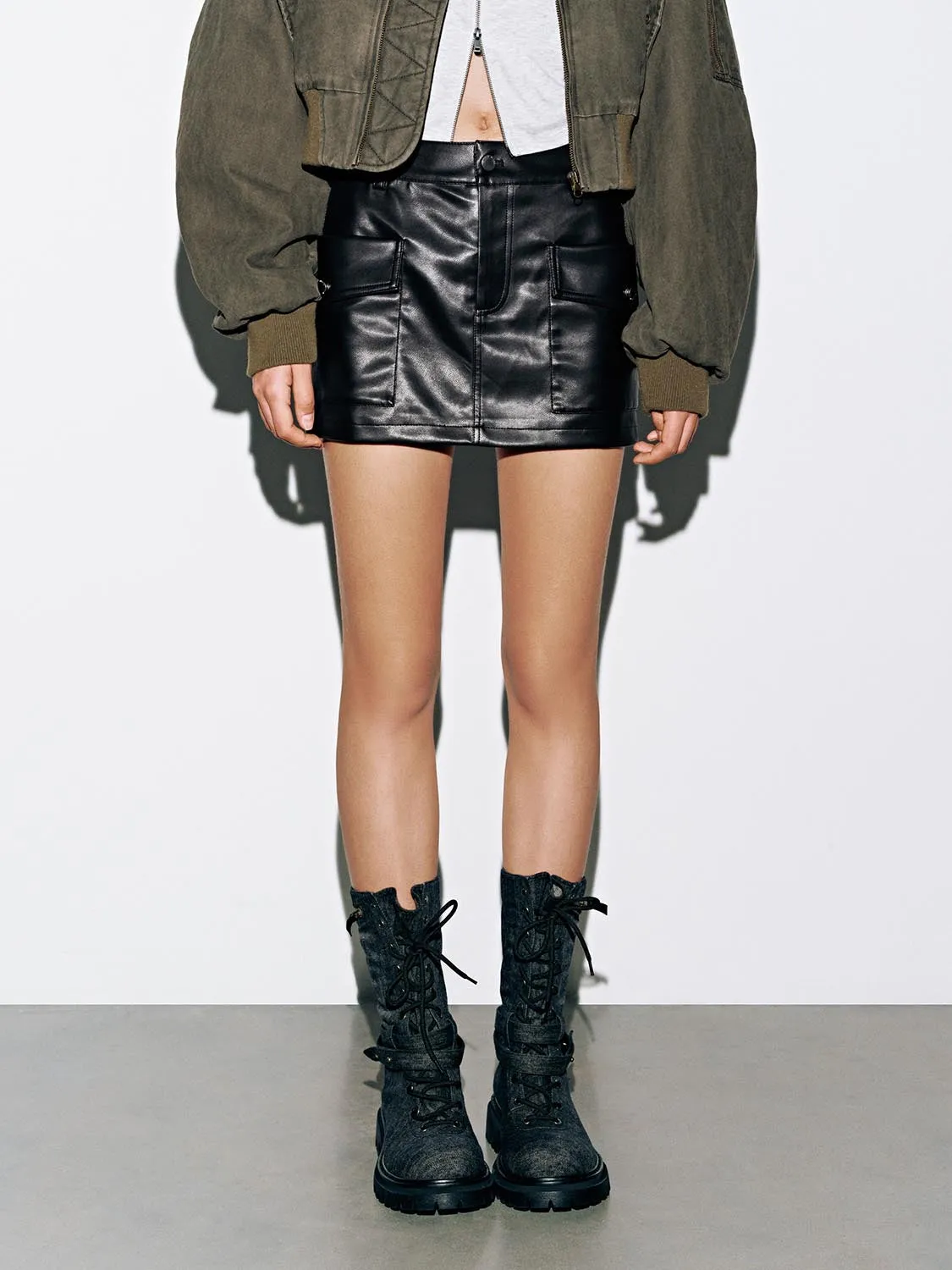 Faux Leather Straight Mini Skirts sold by Urban Revivo