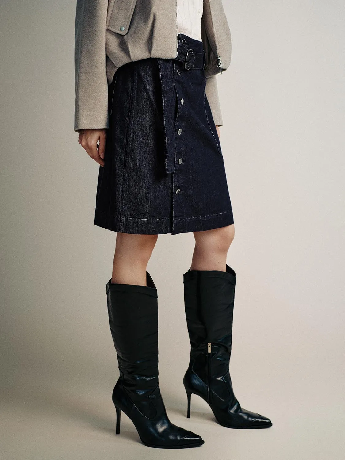 Belted Button Detail Denim Midi Skirts sold by Urban Revivo product image thumbnail 3