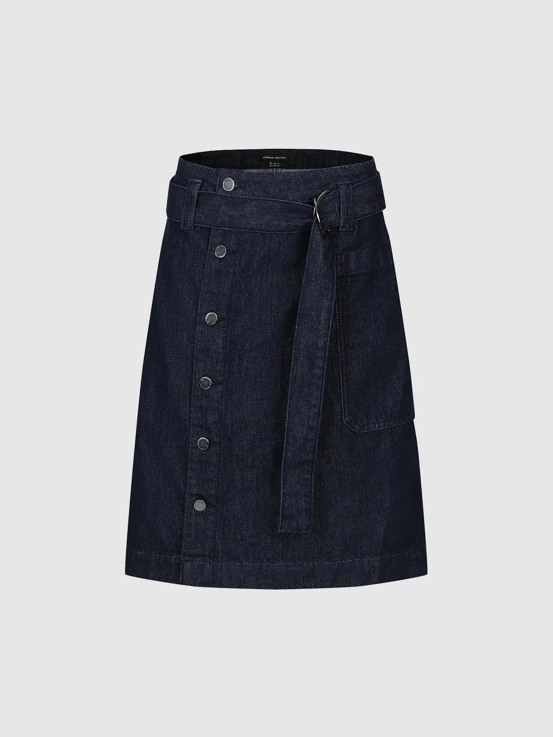 Belted Button Detail Denim Midi Skirts sold by Urban Revivo product image thumbnail 2