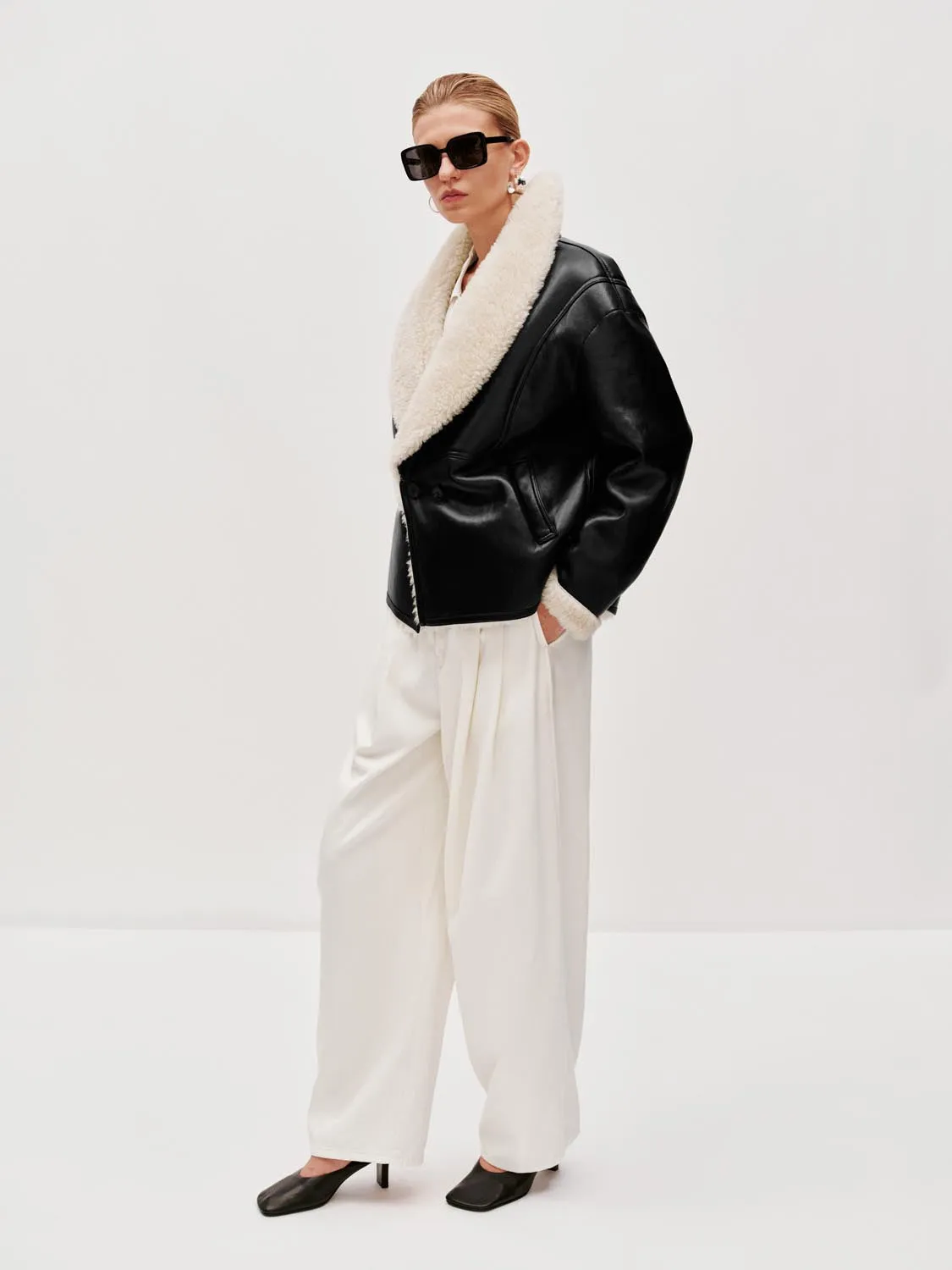 Faux Fur Trim Faux Leather Wool Jackets sold by Urban Revivo product image thumbnail 4