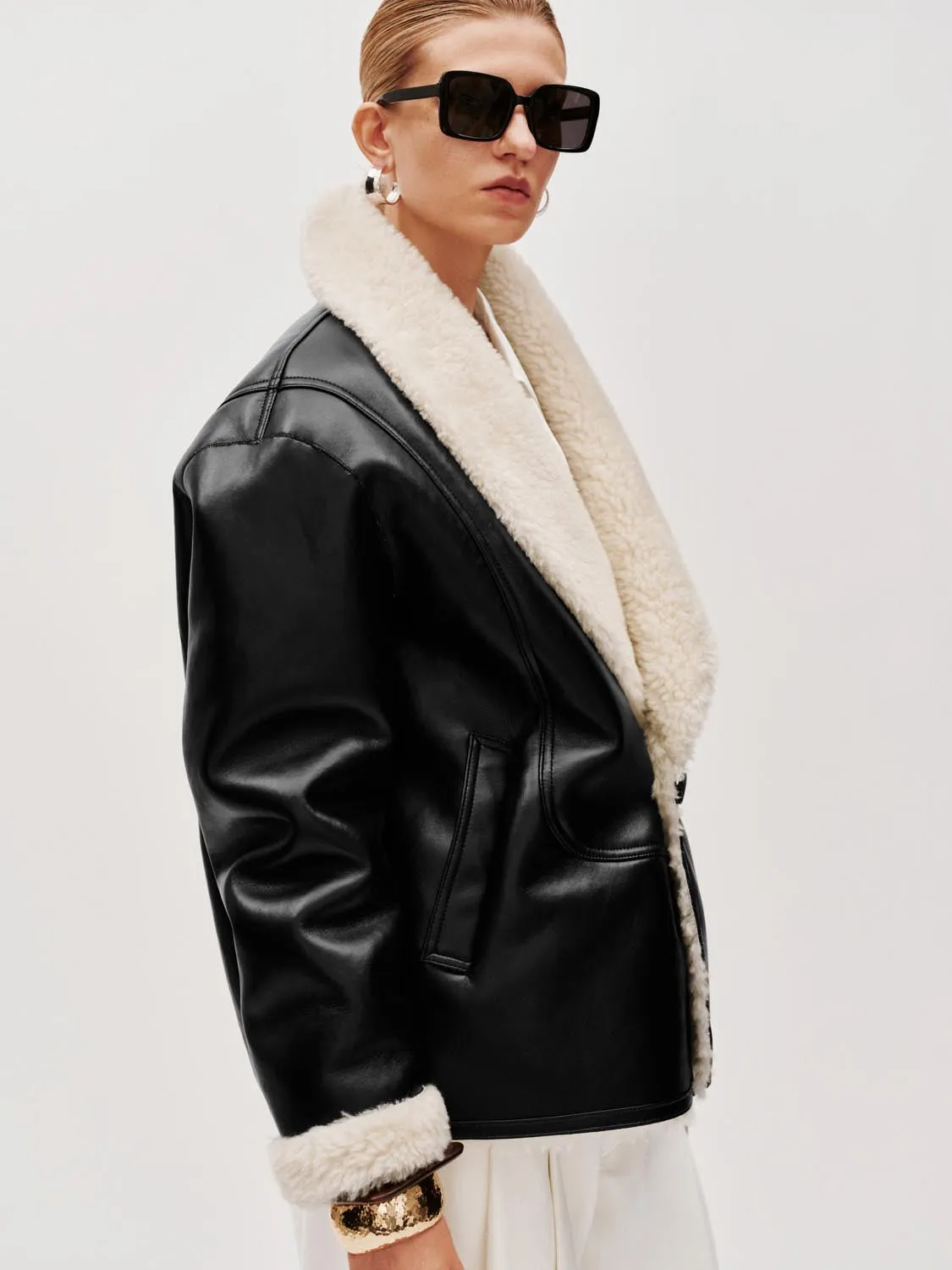 Faux Fur Trim Faux Leather Wool Jackets sold by Urban Revivo product image thumbnail 2
