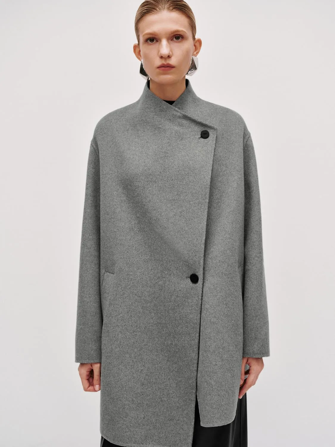Wool Blend Mock Neck Wrap Front Coats sold by Urban Revivo product image thumbnail 2