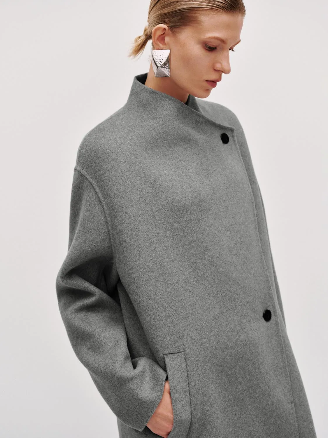 Wool Blend Mock Neck Wrap Front Coats sold by Urban Revivo product image thumbnail 4