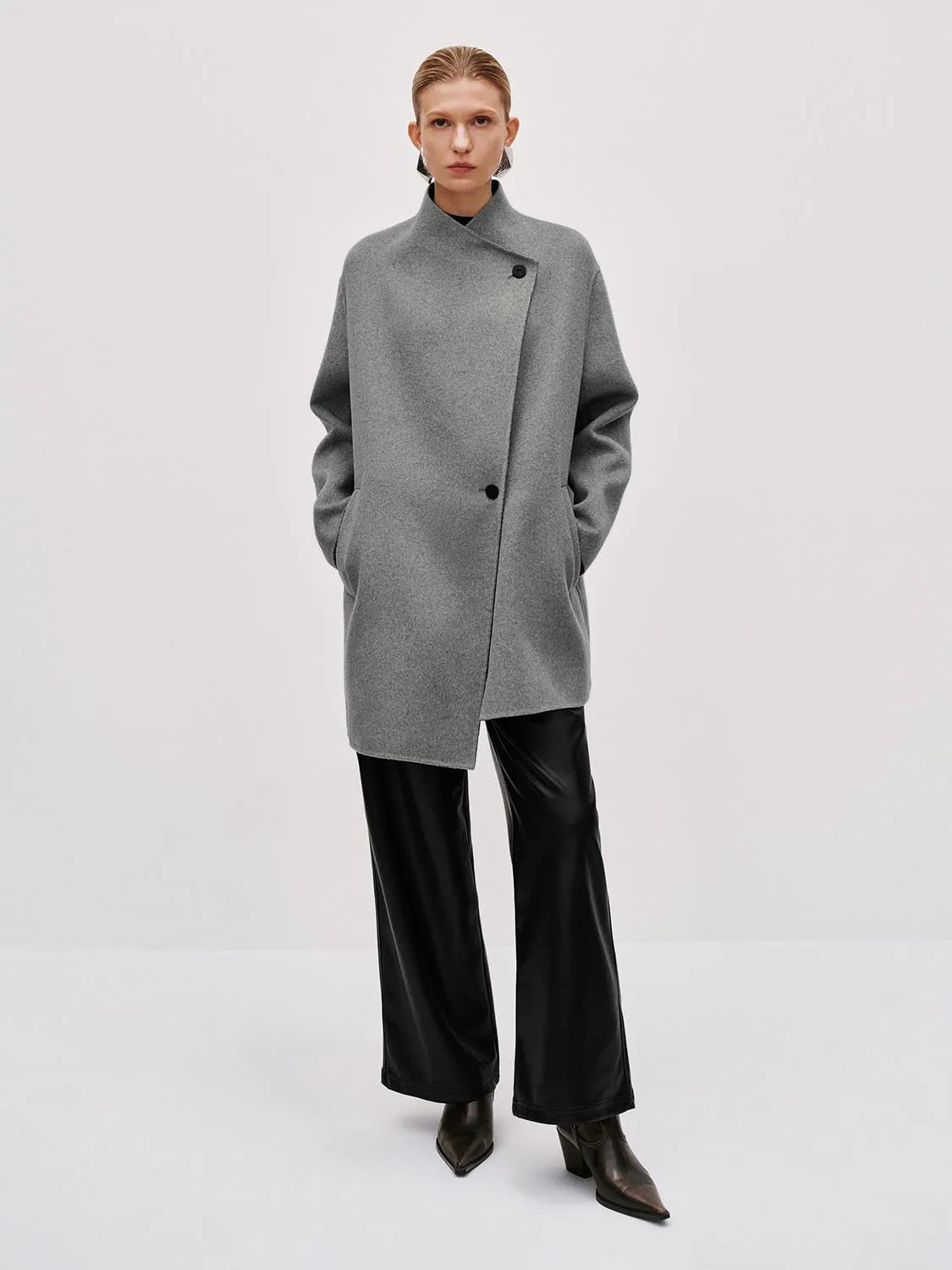 Wool Blend Mock Neck Wrap Front Coats sold by Urban Revivo