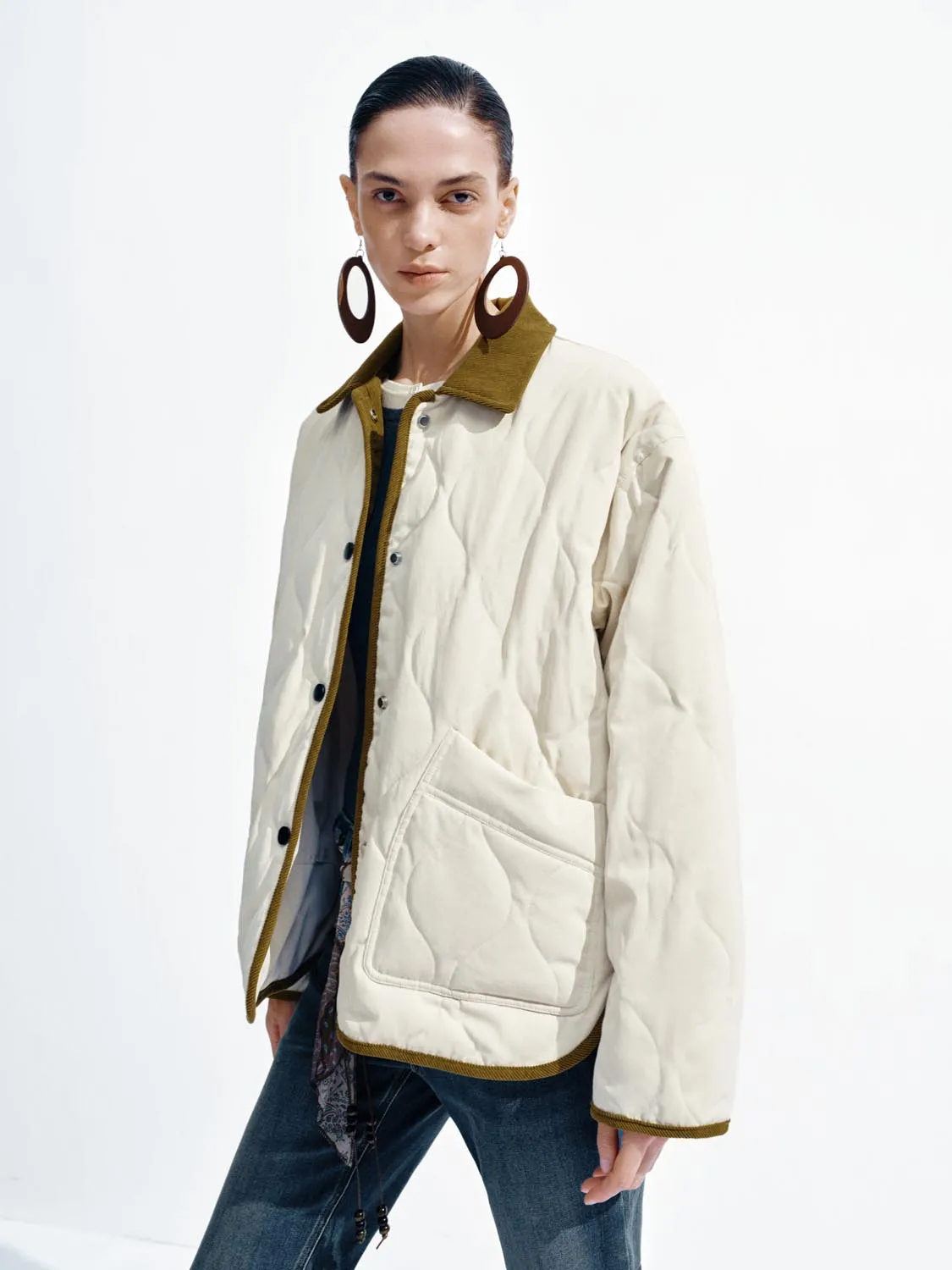 Contrast Trim Quilted Down Jackets sold by Urban Revivo product image thumbnail 2