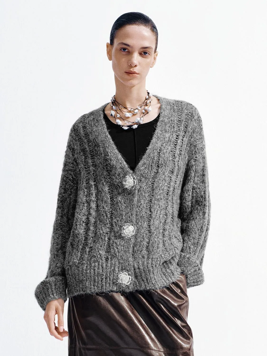 Oversize V-Neck Knitted Cardigans sold by Urban Revivo