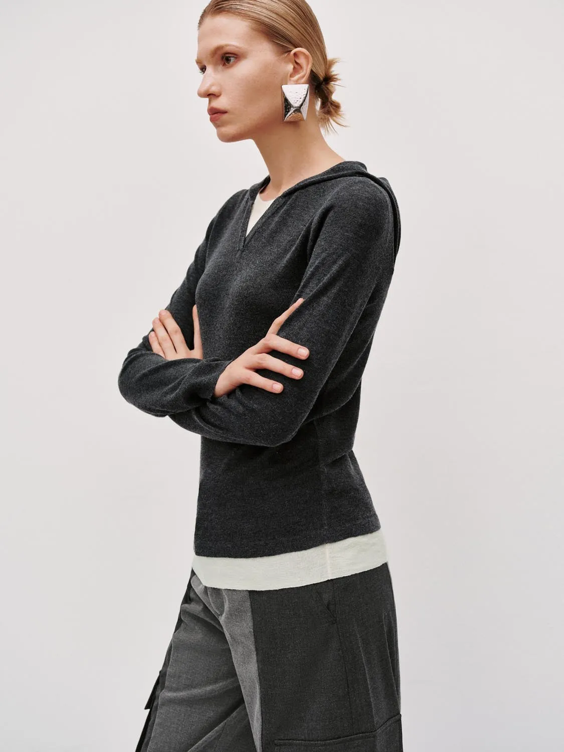 V-Neck Long Sleeve Knitted T-Shirts sold by Urban Revivo product image thumbnail 2