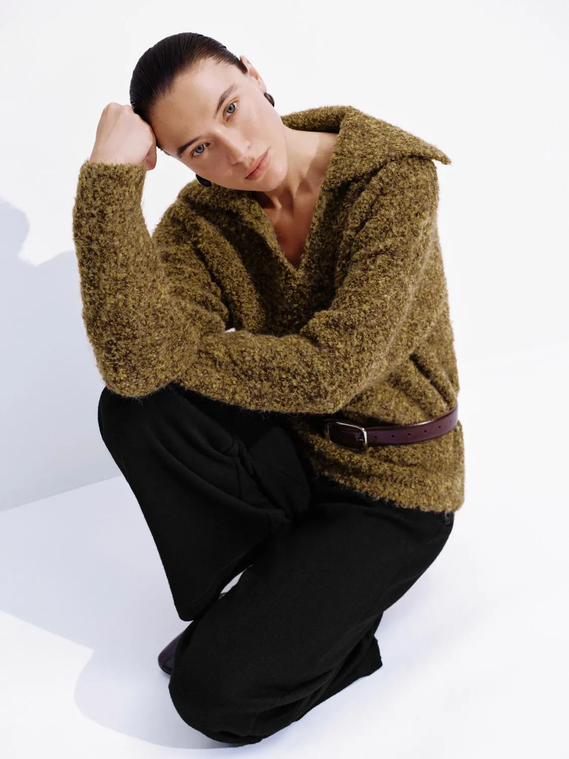 Large Collar V-Neck Long Sleeve Knitted T-Shirts sold by Urban Revivo product image thumbnail 2