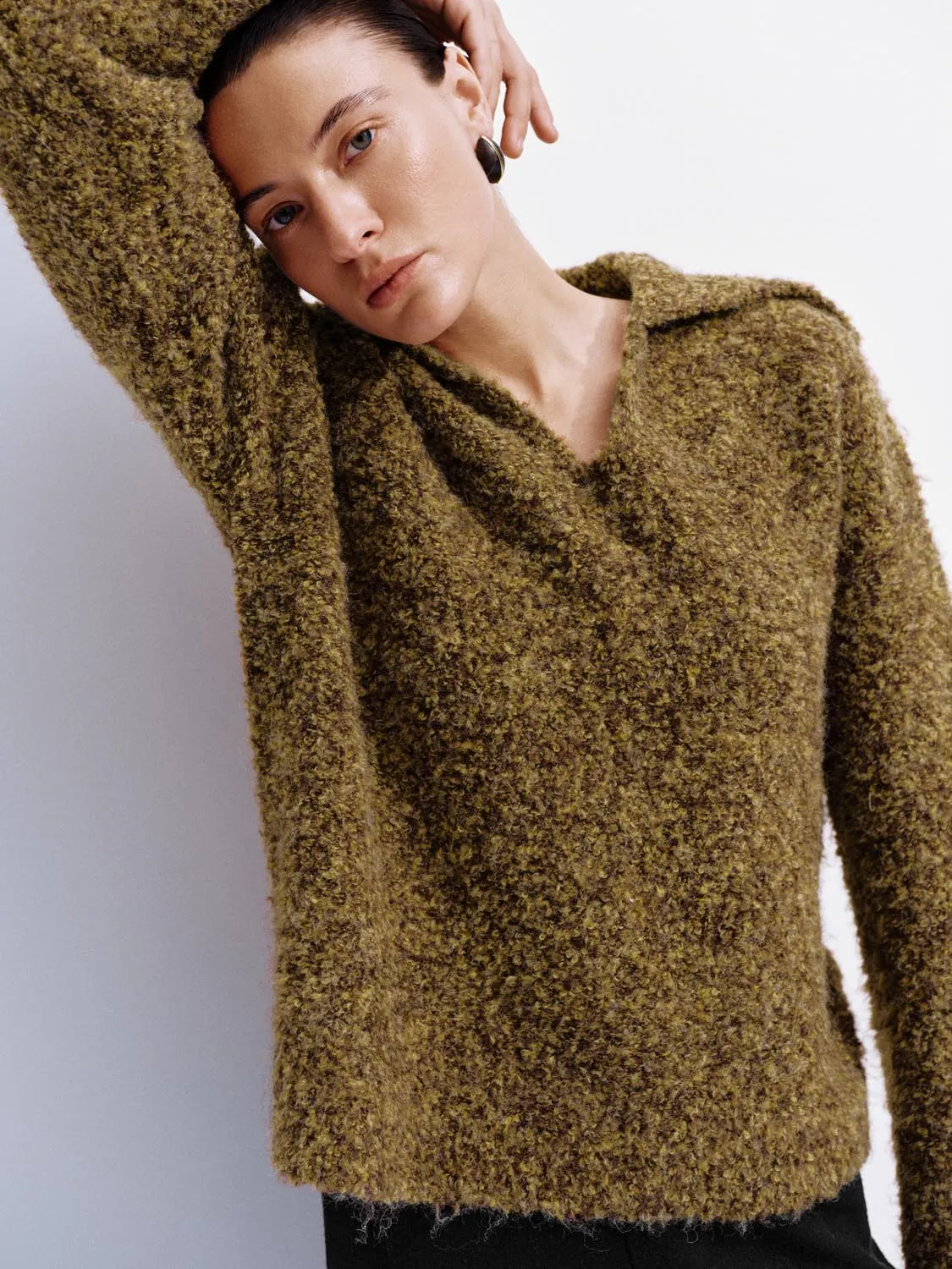 Large Collar V-Neck Long Sleeve Knitted T-Shirts sold by Urban Revivo product image thumbnail 3