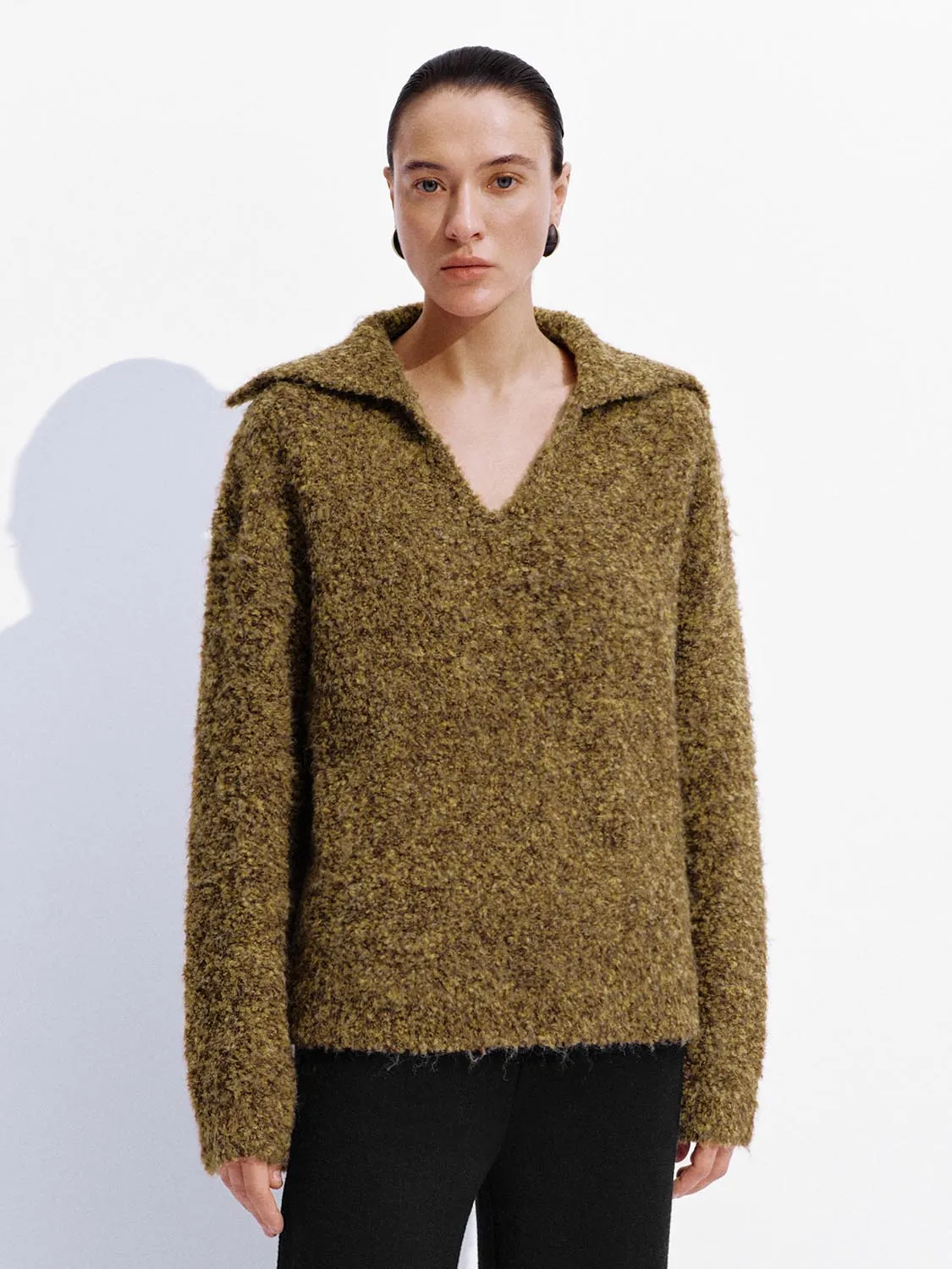 Large Collar V-Neck Long Sleeve Knitted T-Shirts sold by Urban Revivo