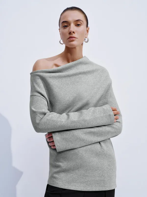 Asymmetric Draped One Shoulder Long Sleeve T-Shirts sold by Urban Revivo
