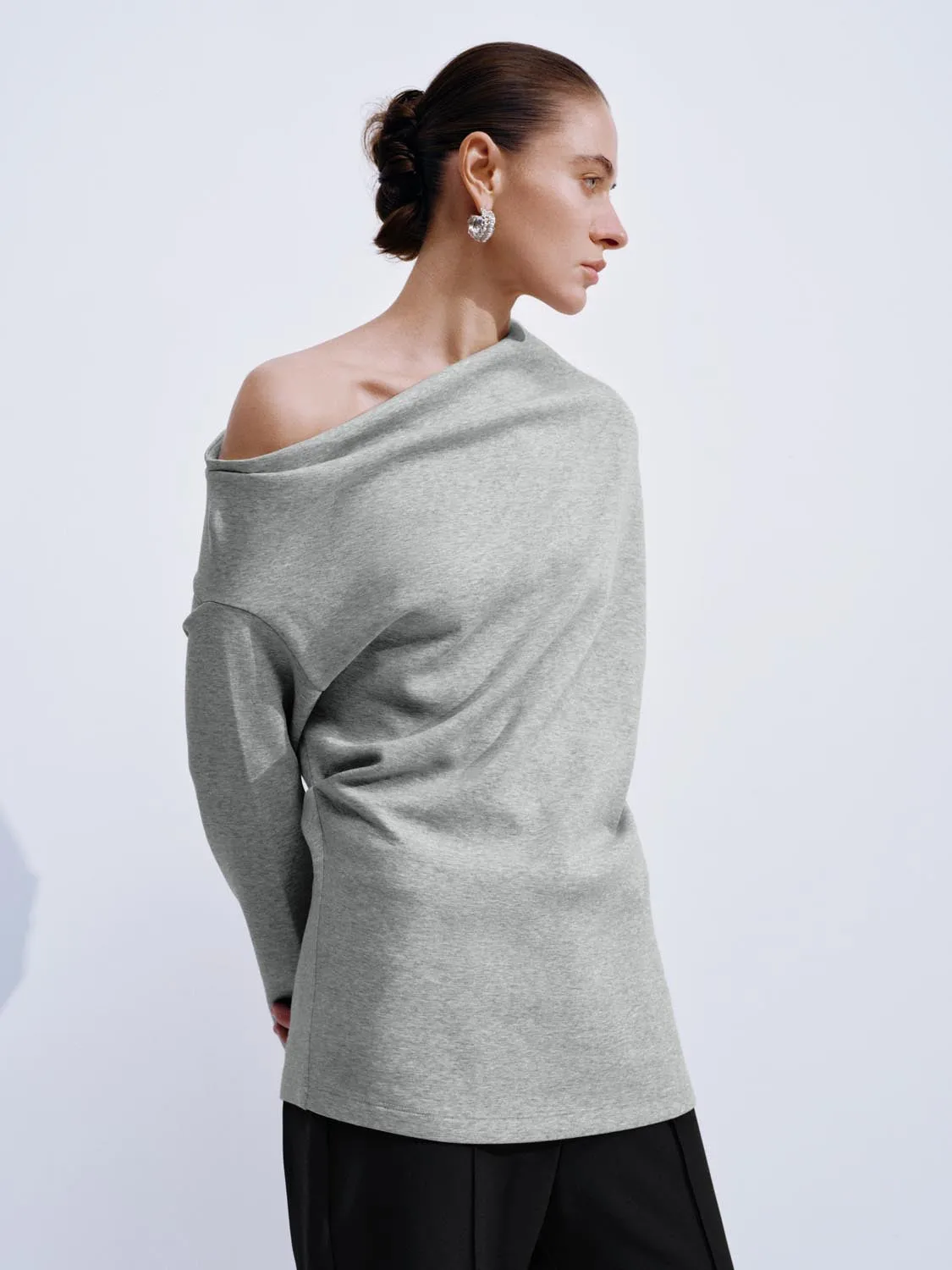 Asymmetric Draped One Shoulder Long Sleeve T-Shirts sold by Urban Revivo product image thumbnail 2
