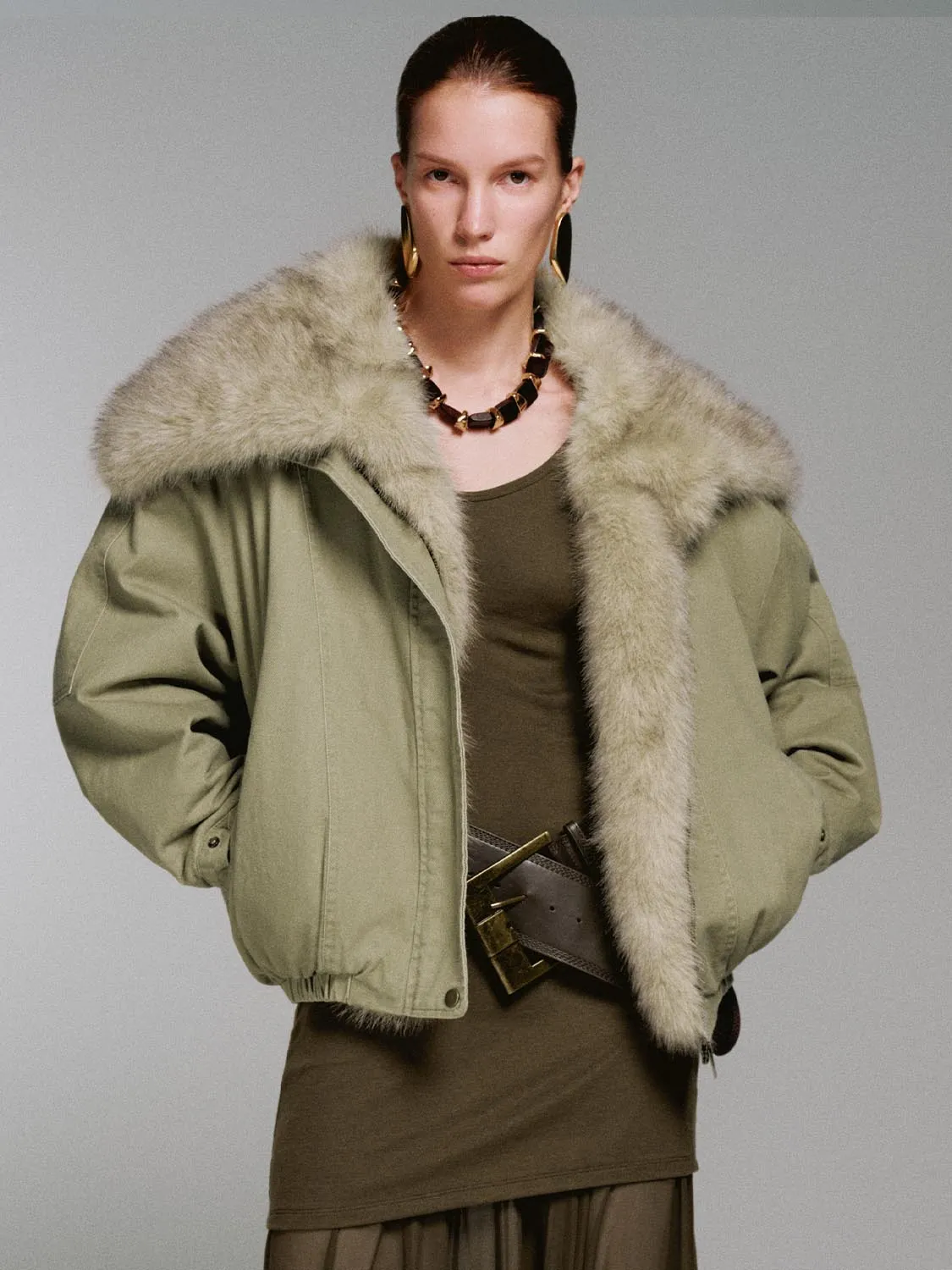 Faux Fur Large Collar Padded Jackets sold by Urban Revivo