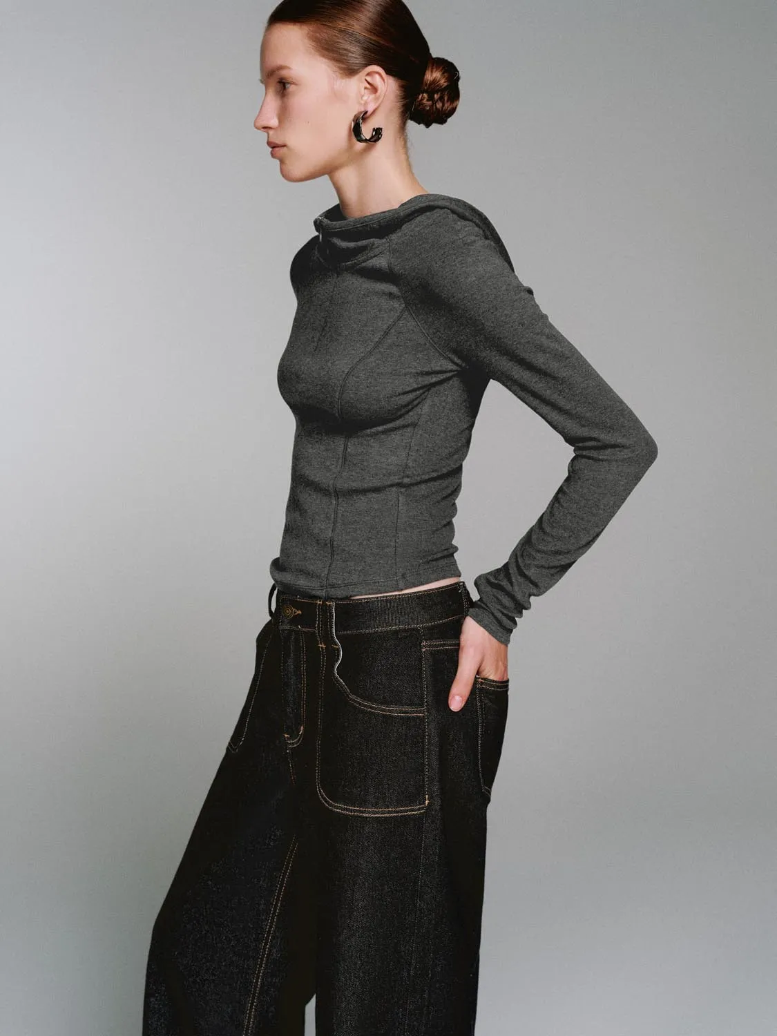 Hooded Zip Up Long Sleeve T-Shirts sold by Urban Revivo product image thumbnail 2