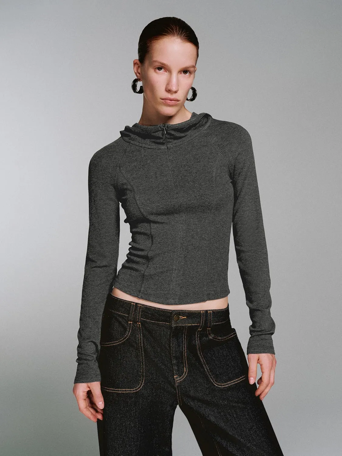 Hooded Zip Up Long Sleeve T-Shirts sold by Urban Revivo