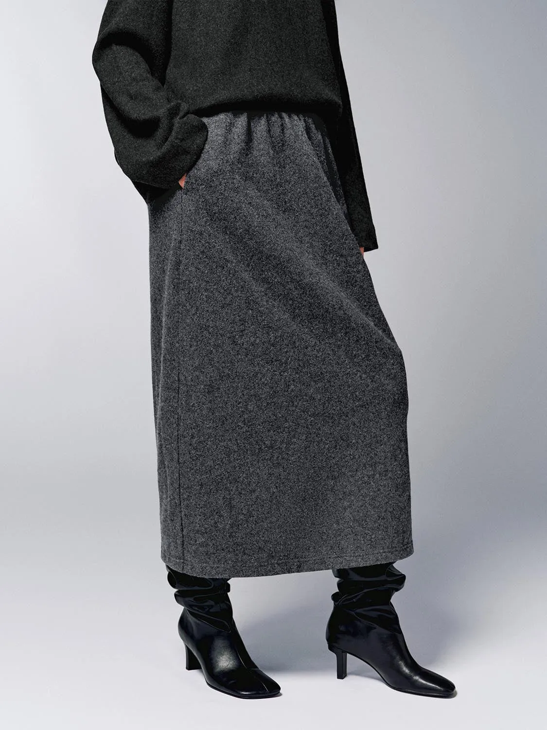 Wool Blend Pull On Straight Midi Skirts sold by Urban Revivo product image thumbnail 3
